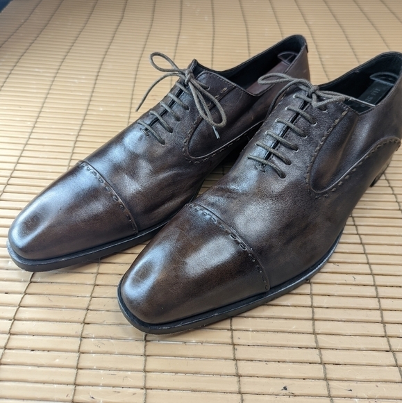 Fratelli Rossetti Men's Cap Toe Oxfords Brown Leather Dress Shoes Size US 10M - Picture 1 of 11